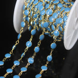 Turquoise Lampwork Beaded Chain, Coin Enamel Links Jewelry