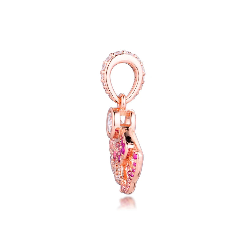 Rose Pink Fan Dangle Charms 925 Sterling Silver for Bracelet Beads