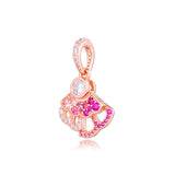 Rose Pink Fan Dangle Charms 925 Sterling Silver for Bracelet Beads