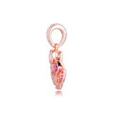 Rose Pink Fan Dangle Charms 925 Sterling Silver for Bracelet Beads