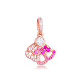 Rose Pink Fan Dangle Charms 925 Sterling Silver for Bracelet Beads