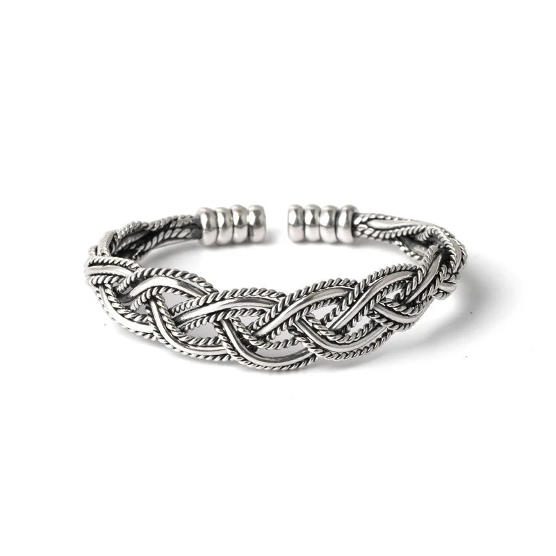 S925 Silver Fried Dough Twist Bracelet Retro Hip-hop Punk Creative