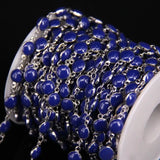 Plated Silver Copper Chains, Lasurite Enamel Beaded Rosary Chains