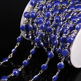 Plated Silver Copper Chains, Lasurite Enamel Beaded Rosary Chains
