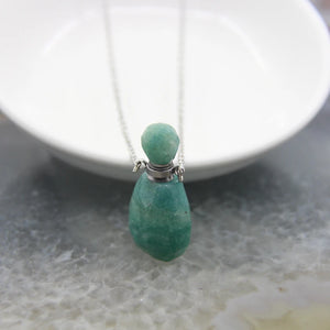 Plated Silvers Chain Amazonite Quartz Perfume Bottle Pendant Necklace