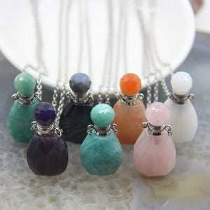 Plated Silvers Chain Amazonite Quartz Perfume Bottle Pendant Necklace