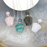 Labradorite Perfume Bottle Pendant, Silver Necklace