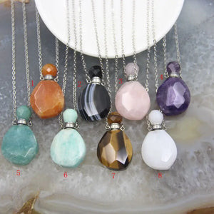 Gemstone Perfume Bottle Necklace Amethyst Amazonite Quartz Oil Diffuser Charm