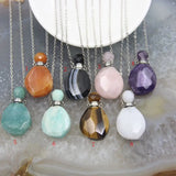 Gemstone Perfume Bottle Necklace Amethyst Amazonite Quartz Oil Diffuser Charm