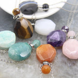 Gemstone Perfume Bottle Necklace Amethyst Amazonite Quartz Oil Diffuser Charm