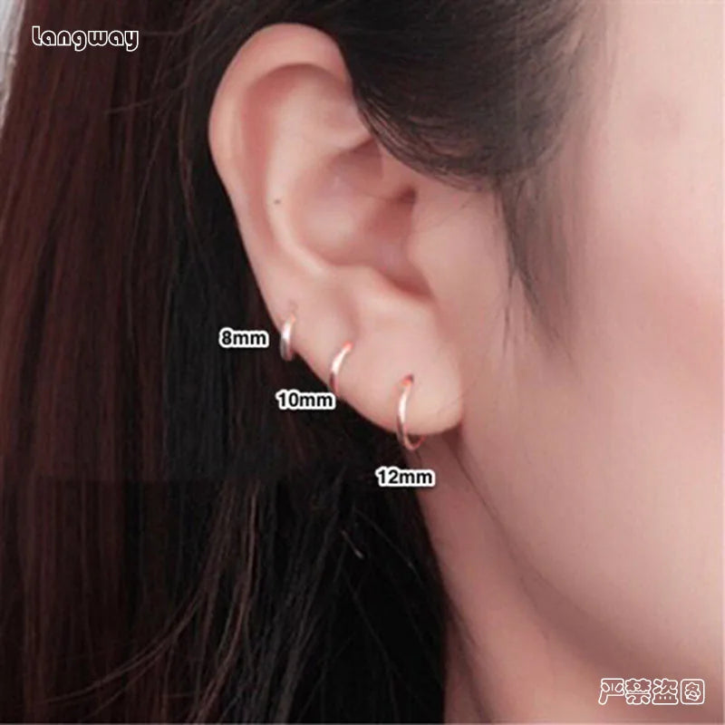 Rose Cartilage Hoop Earrings 925 Sterling Silver Mini Small Circle Earrings