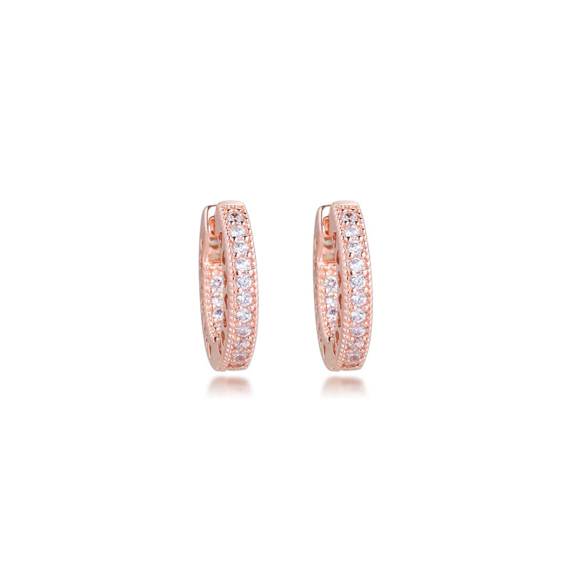 Plated Rose Earring 925 Silver Pave Heart Hoops 925 Silver Jewelry
