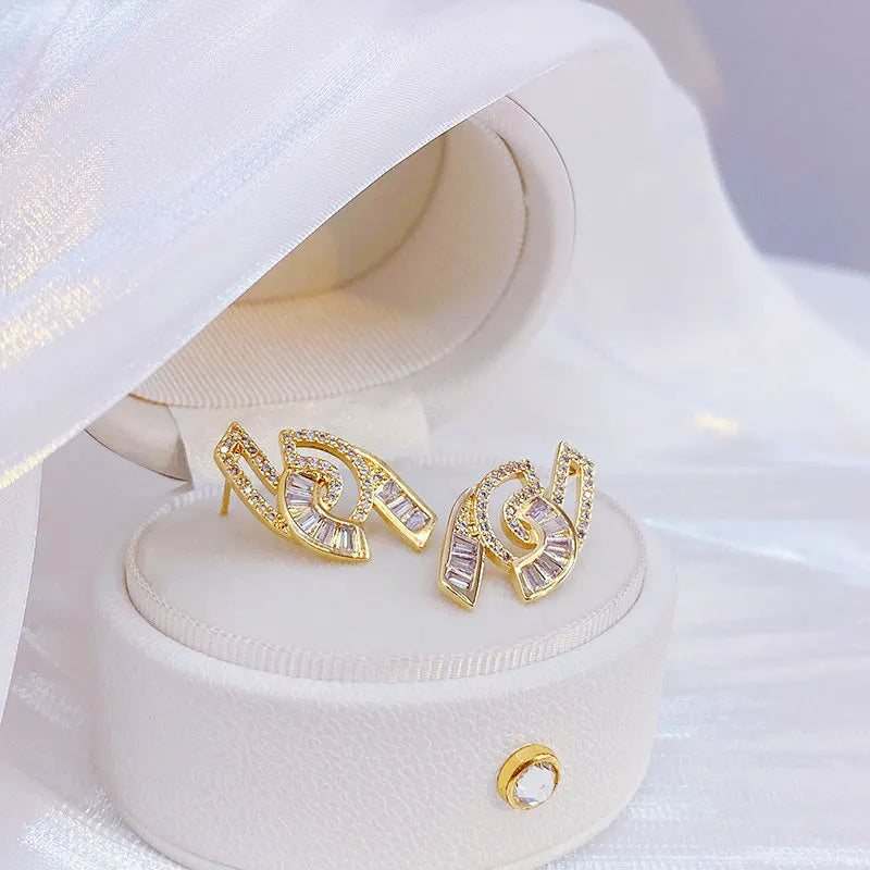 14k Real Geometry Top Zircon Cross Ear Studs