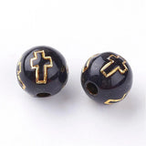 Golden Metal Enlaced Round Acrylic Beads with Cross 8mm 10mm