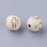 Golden Metal Enlaced Round Acrylic Beads with Cross 8mm 10mm