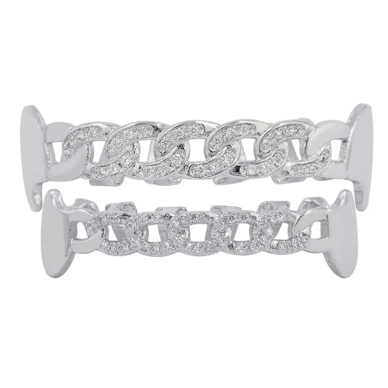 Copper Rhinestone Fangs Hip-hop Rapper False Teeth Halloween Decor
