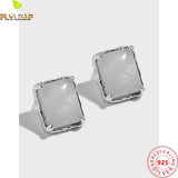 Platinum Natural Crystal Stud Earrings 925 Sterling Silver Square Earings