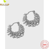 Platinum Plated Circle Hoop Earrings 925 Silver Croissant Earing