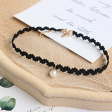 Girl Short Lace Clavicle Chain Pearl Flower Choker Necklace