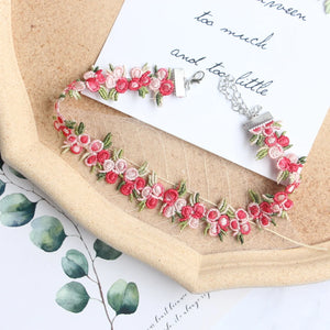 Playful Girl Embroidery Fabric Clavicle Chain Sweet Cherry Choker Necklace