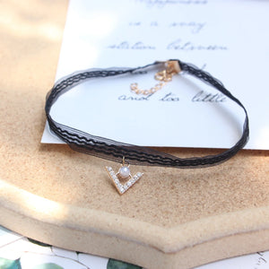 Playful Sweet Girl Neck Choker Lace Cloth Rhinestone Short Necklace