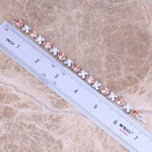 Champagne Morganite CZ Link Chain Bracelet 7 inch