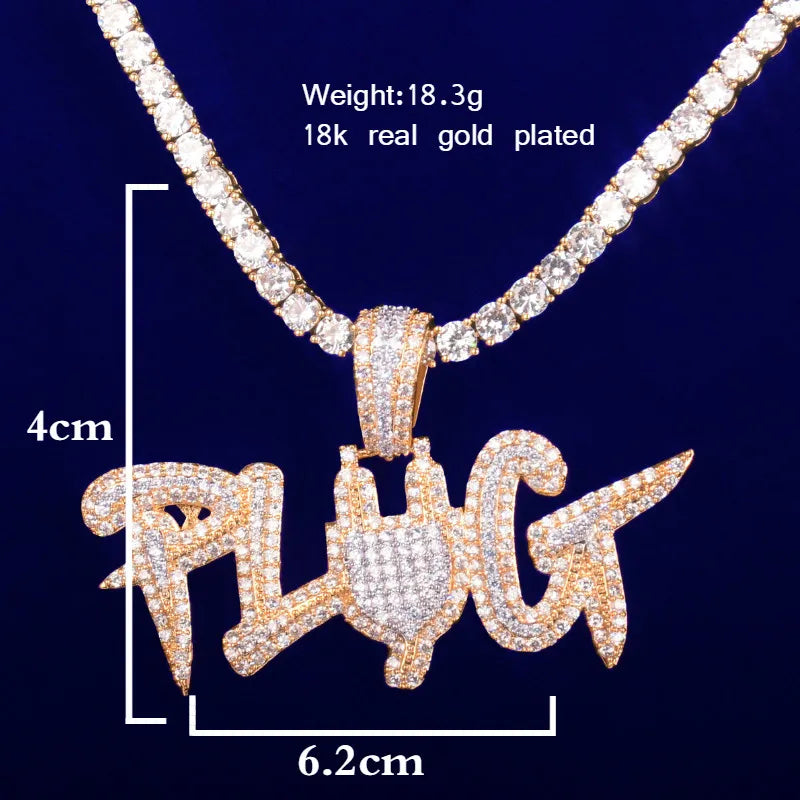 Letter Pendant Micro Pave Finish Necklace Men's Jewelry