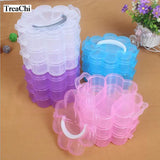 Plum Blossom 3-Layer Transparent Portable Storage Box Plastic Jewelry Tools