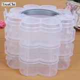 Plum Blossom 3-Layer Transparent Portable Storage Box Plastic Jewelry Tools