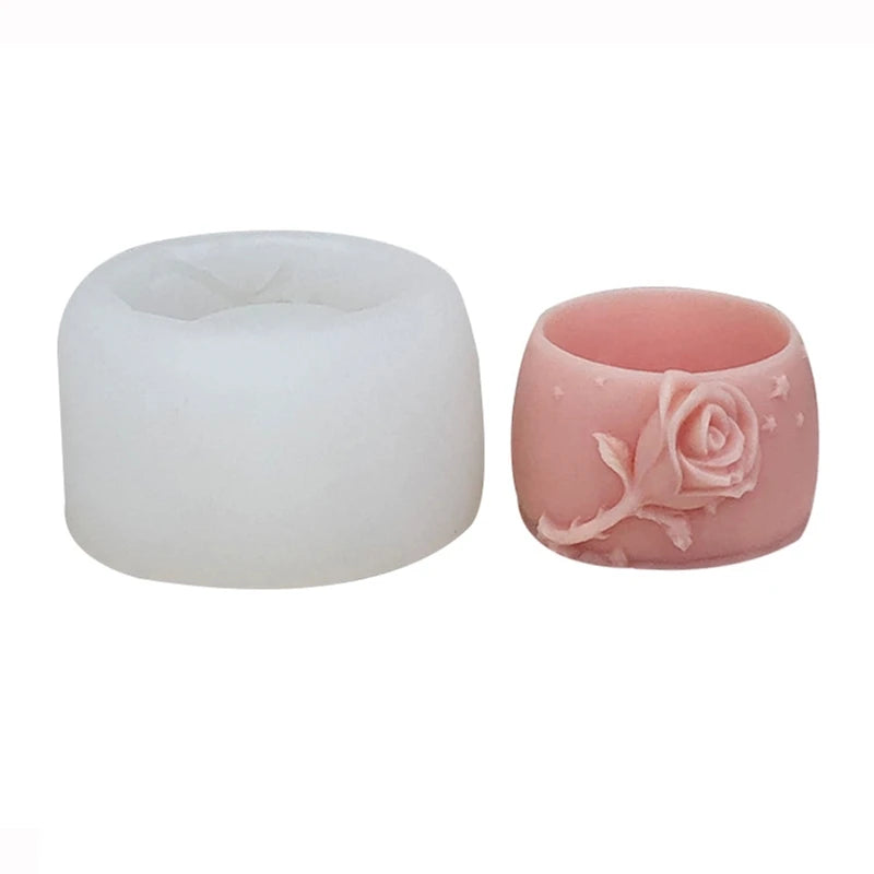 Plum Rose Geometric Flowerpot Mold Silicone Resin Molds