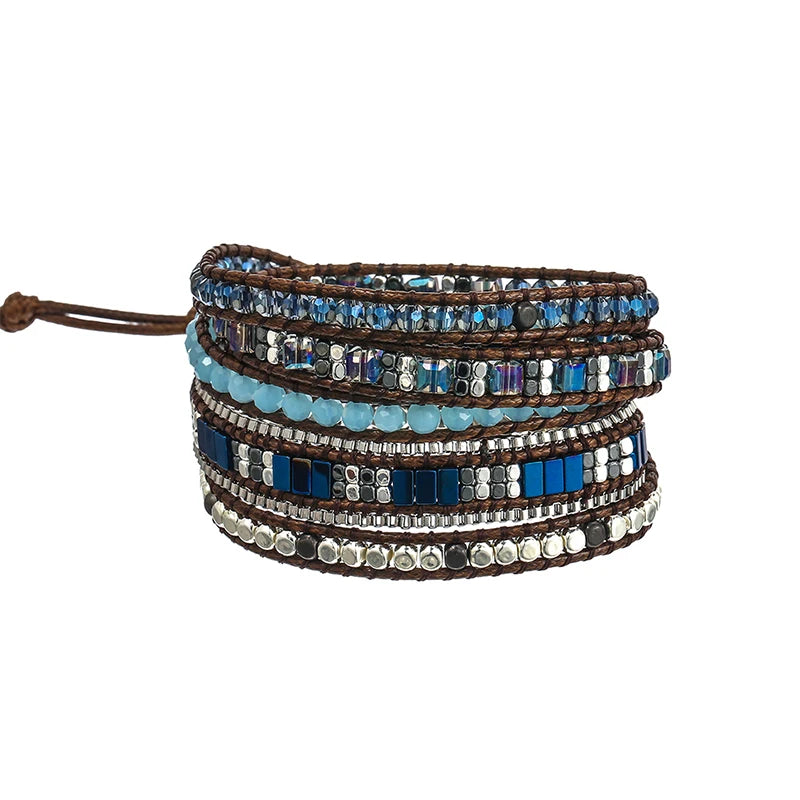 Crystal Wrap Bracelet Stainless Steel Chain Hematite Copper Beads