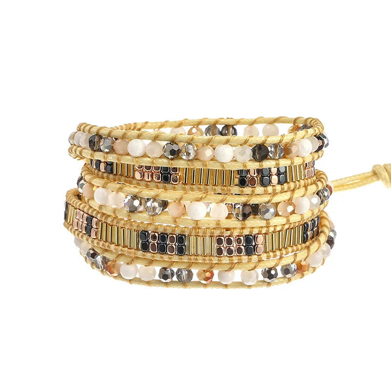 Jades Crystal Beaded Wrap Bracelet Natural Stone Jewelry