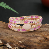 Pink Jaspers Wrap Bracelet Boho Jewelry Beaded Chain Bracelet