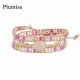 Pink Jaspers Wrap Bracelet Boho Jewelry Beaded Chain Bracelet