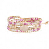 Pink Jaspers Wrap Bracelet Boho Jewelry Beaded Chain Bracelet