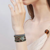 African Turquoise Heart Wrap Bracelet Hematite Beadwork