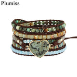 African Turquoise Heart Wrap Bracelet Hematite Beadwork