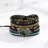 African Turquoise Heart Wrap Bracelet Hematite Beadwork