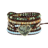 African Turquoise Heart Wrap Bracelet Hematite Beadwork