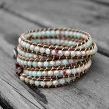 Agalmatolite Wrap Bracelet 5 Strand Leather Beaded Jewelry Women