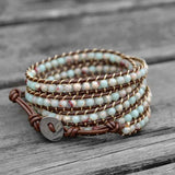 Agalmatolite Wrap Bracelet 5 Strand Leather Beaded Jewelry Women
