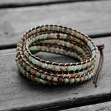 Agalmatolite Wrap Bracelet 5 Strand Leather Beaded Jewelry Women