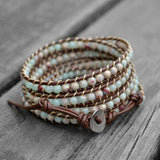 Agalmatolite Wrap Bracelet 5 Strand Leather Beaded Jewelry Women