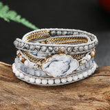 Dalmatian Jaspers Wrap Bracelet Stainless Steel Chain Natural Stones