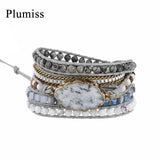 Dalmatian Jaspers Wrap Bracelet Stainless Steel Chain Natural Stones