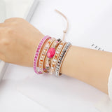 Red Jaspers Wrap Bracelet Amethyst Hematite Leather Boho Jewelry