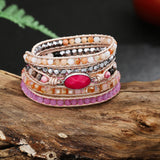 Red Jaspers Wrap Bracelet Amethyst Hematite Leather Boho Jewelry