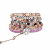 Red Jaspers Wrap Bracelet Amethyst Hematite Leather Boho Jewelry