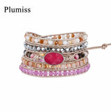 Red Jaspers Wrap Bracelet Amethyst Hematite Leather Boho Jewelry