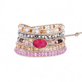Red Jaspers Wrap Bracelet Amethyst Hematite Leather Boho Jewelry